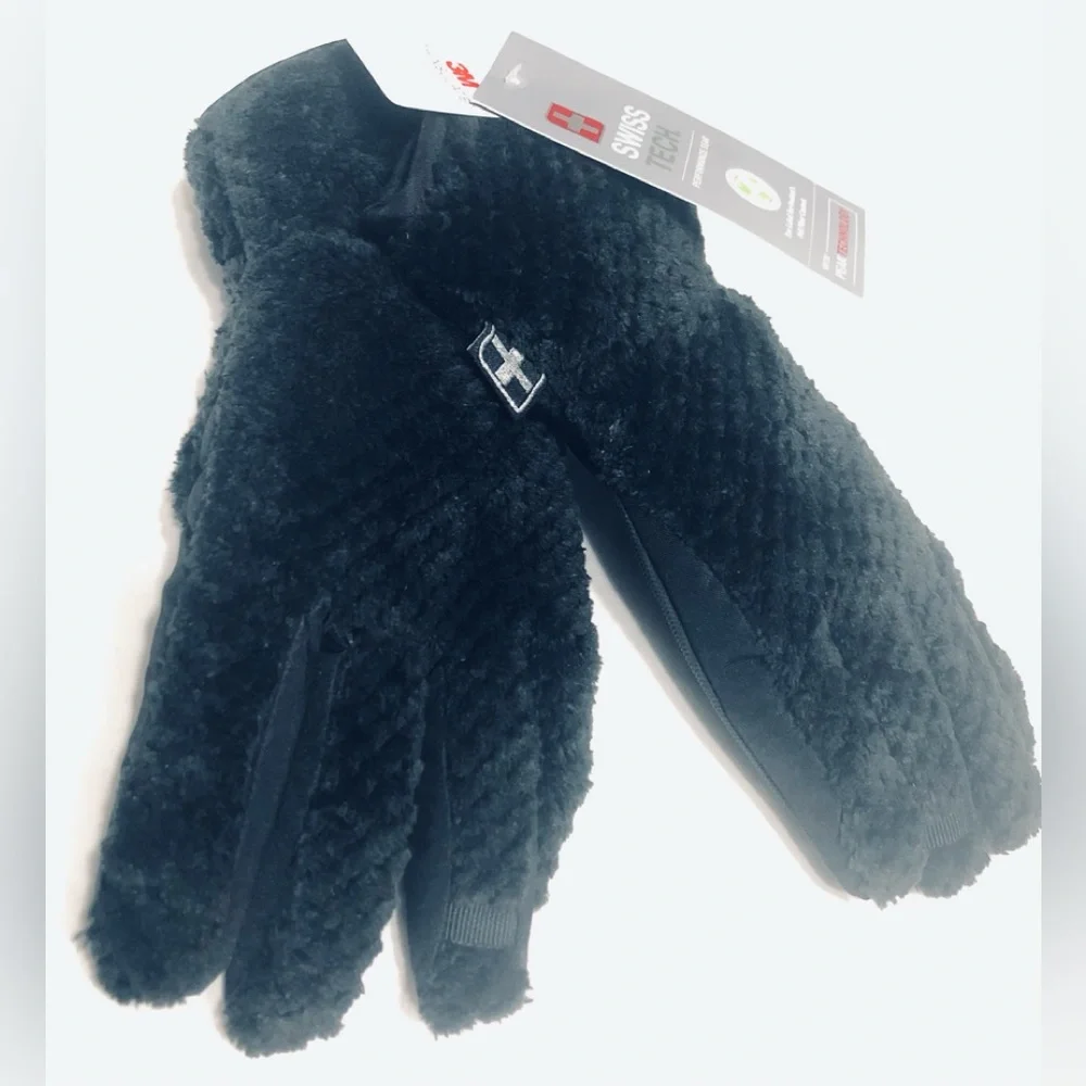 Swiss Tech Girl’s Gloves Plush Warm 3M insulation Performance Gear black. L-XL